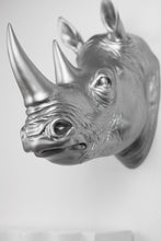 Load image into Gallery viewer, Rhinoceros Head Wall Mount Art Silver Color
