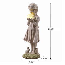 Load image into Gallery viewer, Girl Holding Bubble Lighted Garden Statue Solar Powered LEDs

