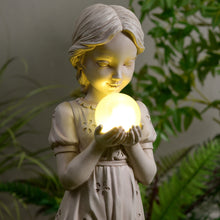 Load image into Gallery viewer, Girl Holding Bubble Lighted Garden Statue Solar Powered LEDs

