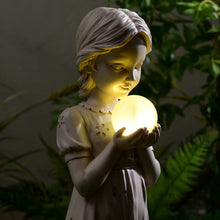 Load image into Gallery viewer, Girl Holding Bubble Lighted Garden Statue Solar Powered LEDs
