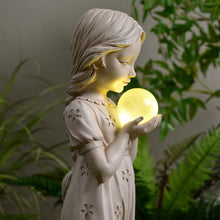Load image into Gallery viewer, Girl Holding Bubble Lighted Garden Statue Solar Powered LEDs
