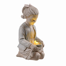 Load image into Gallery viewer, Sitting Girl W/ Bird Nest Lighted Garden Statue Solar Powered LEDs
