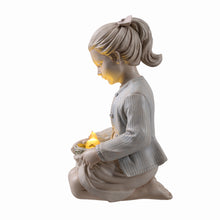 Load image into Gallery viewer, Sitting Girl W/ Bird Nest Lighted Garden Statue Solar Powered LEDs
