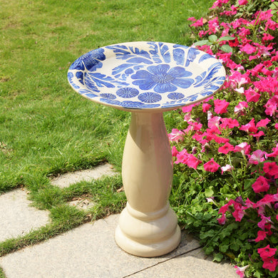 78414-01 -  Birdbath - Ceramic Tranquility in Blue & Ivory HI-LINE GIFT