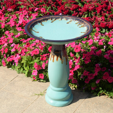 78414-02 -  Ceramic Birdbath - Tranquil Blue Oasis HI-LINE GIFT