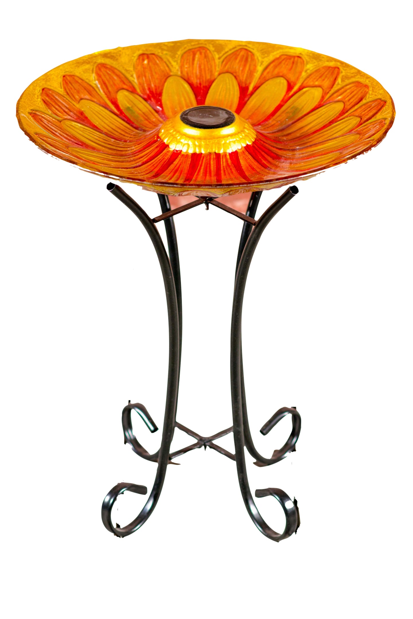 Solar Floral Glass Bird Bath with Stand