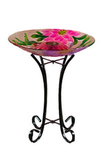 Load image into Gallery viewer, Solar Floral Glass Hummingbird Bath with Stand
