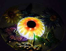 Load image into Gallery viewer, Solar Floral Glass Butterfly Bird Bath with Stand
