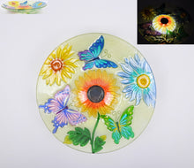 Load image into Gallery viewer, Solar Floral Glass Butterfly Bird Bath with Stand
