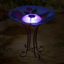 Load image into Gallery viewer, Solar LED Floral Glass Butterfly Bird Bath with Stand
