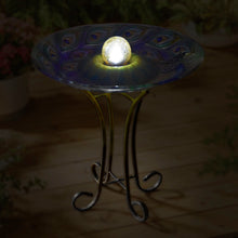 Load image into Gallery viewer, Solar Orb Peacock Glass Bird Bath with Stand
