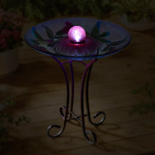Load image into Gallery viewer, Solar Orb Floral Glass Hummingbird Bird Bath with Stand
