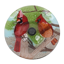 Load image into Gallery viewer, Solar LED Floral Glass Bird Bath with Stand - Cardinal
