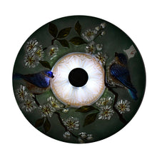 Load image into Gallery viewer, Solar LED Floral Glass Bird Bath with Stand - Blue Bird &amp; Peach Blossom
