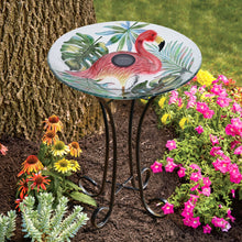 Load image into Gallery viewer, Solar LED Verdant Glass Bird Bath with Stand - Flamingo
