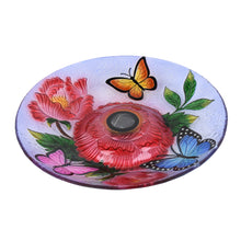 Load image into Gallery viewer, Solar LED Floral Glass Bird Bath with Stand - Butterflies &amp; Peonies

