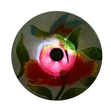 Load image into Gallery viewer, Solar LED Floral Glass Bird Bath with Stand - Hummingbird &amp; Large Poppy
