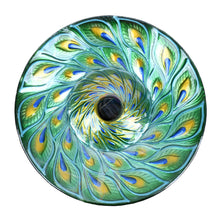 Load image into Gallery viewer, Solar Glass Turquoise Peacock Feathers Bird Bath with Stand

