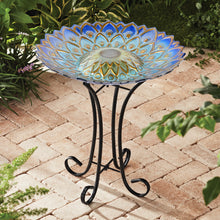 Load image into Gallery viewer, Solar Peacock Blue Geometric Glass Bird Bath with Stand
