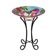 Load image into Gallery viewer, Solar Led Verdant Glass Bird Bath With Stand - Flamingo
