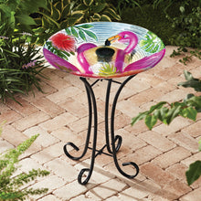 Load image into Gallery viewer, Solar Led Verdant Glass Bird Bath With Stand - Flamingo
