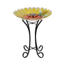 Load image into Gallery viewer, Solar Led Verdant Glass Bird Bath With Stand - Sunflower With Bee
