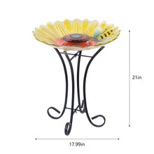 Load image into Gallery viewer, Solar Led Verdant Glass Bird Bath With Stand - Sunflower With Bee
