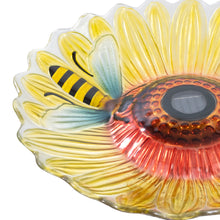 Load image into Gallery viewer, Solar Led Verdant Glass Bird Bath With Stand - Sunflower With Bee
