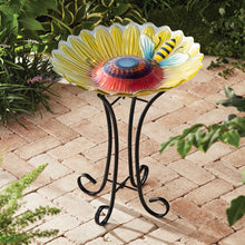 Load image into Gallery viewer, Solar Led Verdant Glass Bird Bath With Stand - Sunflower With Bee
