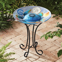 Load image into Gallery viewer, Solar Led Verdant Glass Bird Bath With Stand - Turtle
