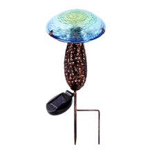 Load image into Gallery viewer, Metal And Glass Solar Mushroom Stake with LED - Blue

