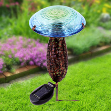 Load image into Gallery viewer, Metal And Glass Solar Mushroom Stake with LED - Blue
