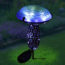 Load image into Gallery viewer, Metal And Glass Solar Mushroom Stake with LED - Blue
