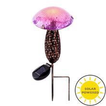 Load image into Gallery viewer, Metal And Glass Solar Mushroom Stake with LED - Pink And Purple
