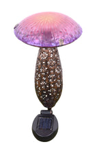 Load image into Gallery viewer, Metal And Glass Solar Mushroom Stake with LED - Pink And Purple
