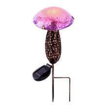 Load image into Gallery viewer, Metal And Glass Solar Mushroom Stake with LED - Pink And Purple
