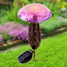 Load image into Gallery viewer, Metal And Glass Solar Mushroom Stake with LED - Pink And Purple
