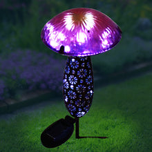 Load image into Gallery viewer, Metal And Glass Solar Mushroom Stake with LED - Pink And Purple
