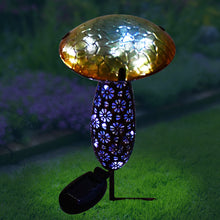 Load image into Gallery viewer, Metal And Glass Solar Mushroom Stake with LED - Yellow
