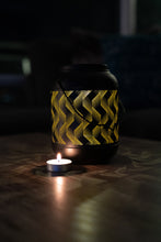 Load image into Gallery viewer, 5In Solar Black And Yellow Wave Metal Lantern with Ww LED
