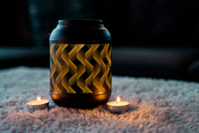 Load image into Gallery viewer, 5In Solar Black And Yellow Wave Metal Lantern with Ww LED
