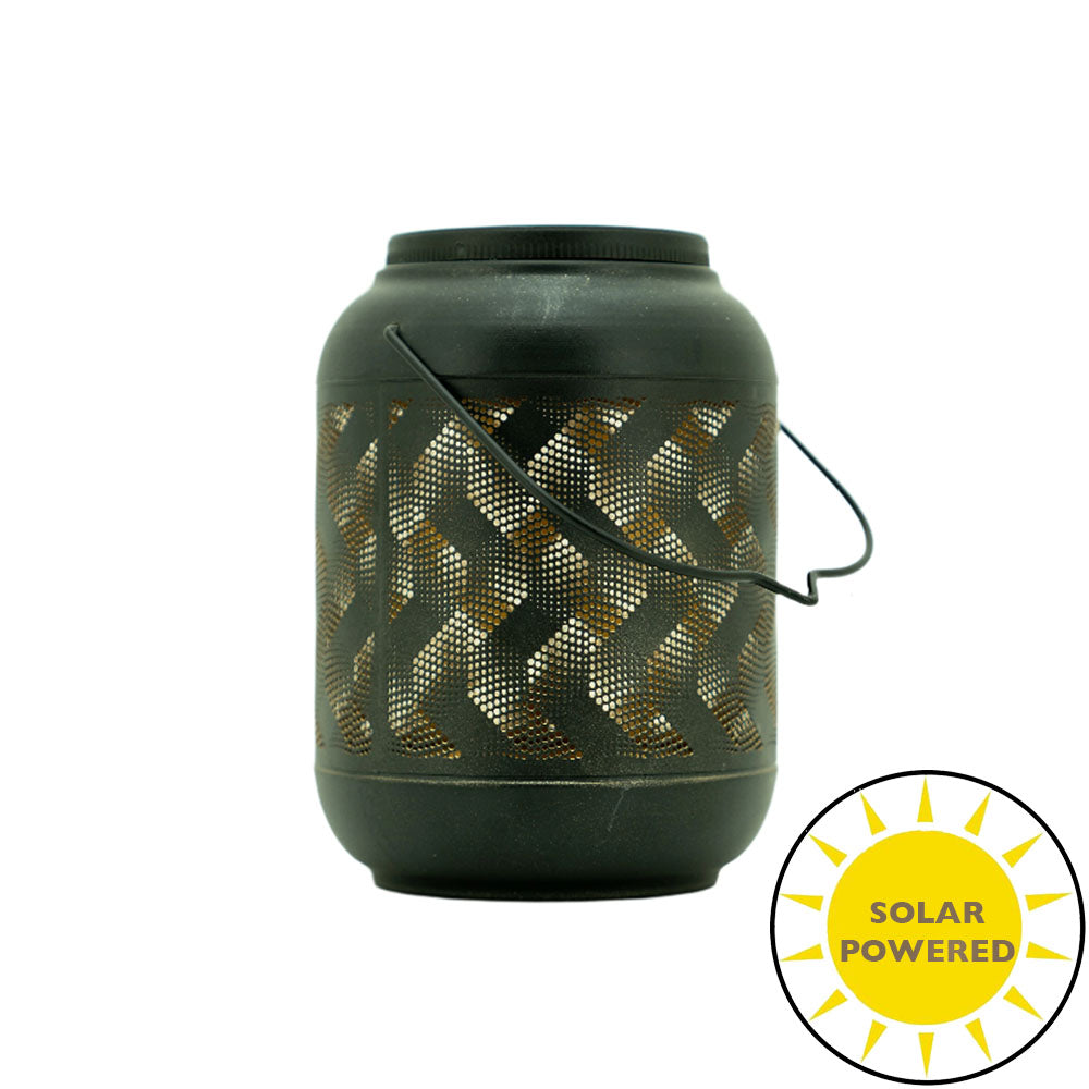 5In Solar Black And Yellow Wave Metal Lantern with Ww LED