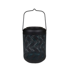 Load image into Gallery viewer, 9In Solar Black And Blue Wave Metal Lantern with Ww LED
