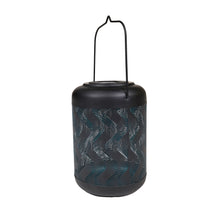 Load image into Gallery viewer, 9In Solar Black And Blue Wave Metal Lantern with Ww LED
