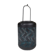 Load image into Gallery viewer, 9In Solar Black And Blue Wave Metal Lantern with Ww LED
