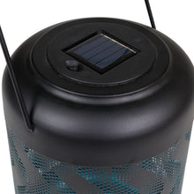 Load image into Gallery viewer, 9In Solar Black And Blue Wave Metal Lantern with Ww LED
