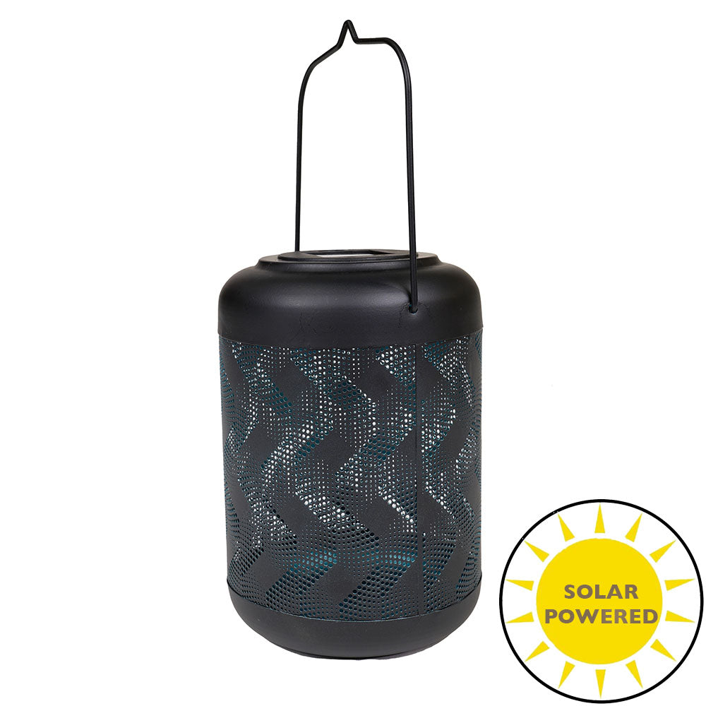 9In Solar Black And Blue Wave Metal Lantern with Ww LED