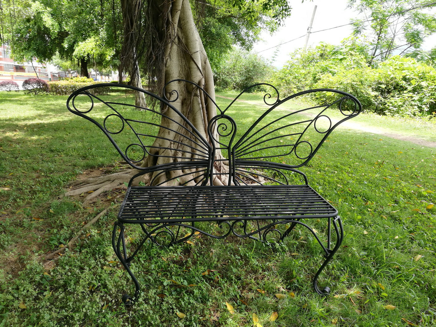Antique Black Metal Butterfly Bench