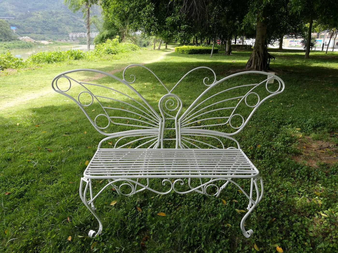 White Metal Butterfly Bench