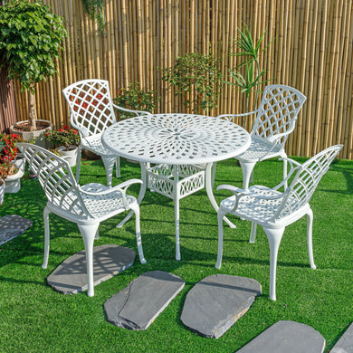 78659-B-WT -  Serene Seating- White Cast Aluminium Bistro Set for Patio HI-LINE GIFT